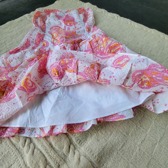 Lilly Pulitzer Elinor Strapless Drop Waist Dress size XS Conched Out Pink Orange - Picture 2 of 8